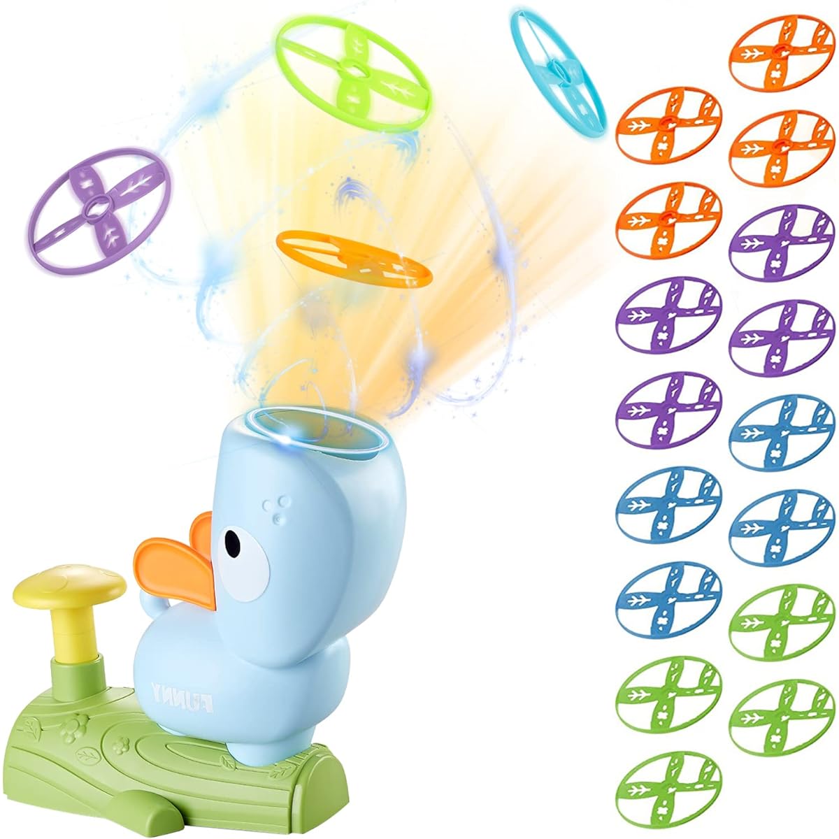 XAZASTOV Flying Saucer Toy Disc Launcher - Foot Launcher Hand-Eye Coordination Toy Outdoor Interactive Toy for Boys and Girls Ages 3+ (Blue)