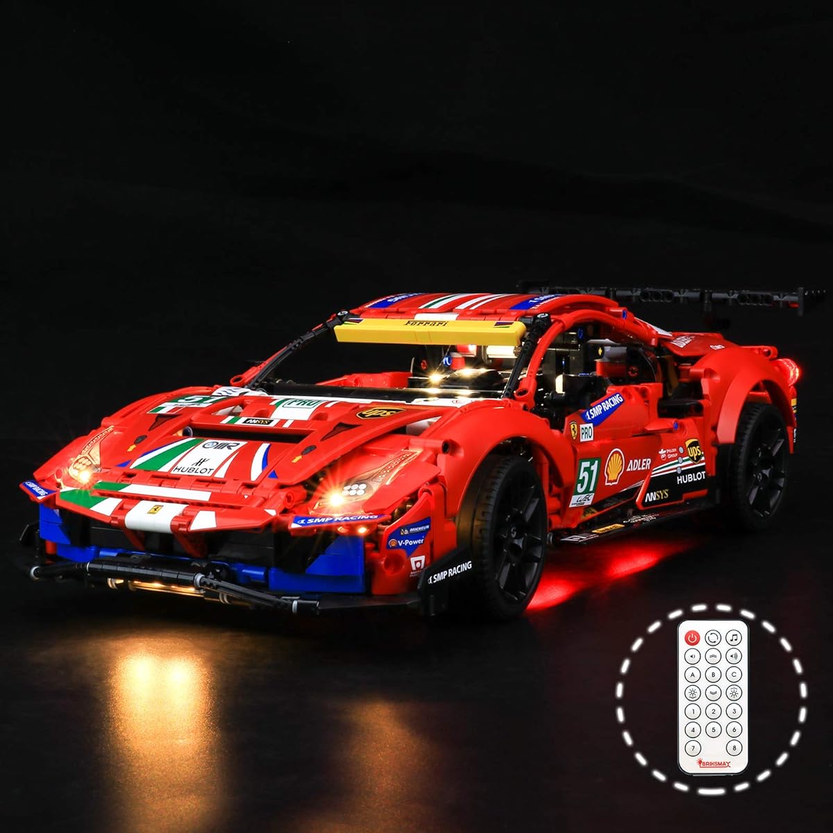 BRIKSMAX LED Light Kit for Technic Ferrari 488 GTE AF Corse #51 - Compatible with Lego 42125 (Lego Set Not Included)