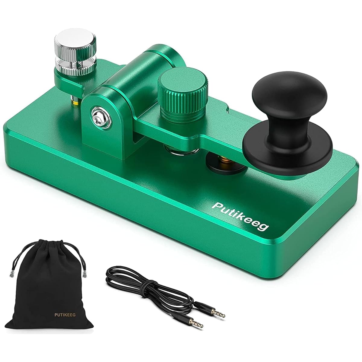 PUTIKEEG Morse Code CW Key Amateur Radio CW Morse Electric Key Paddle Morse Code Practice Machine Aluminum Alloy Morse Practice Key Morse Code Key (Green, Large)