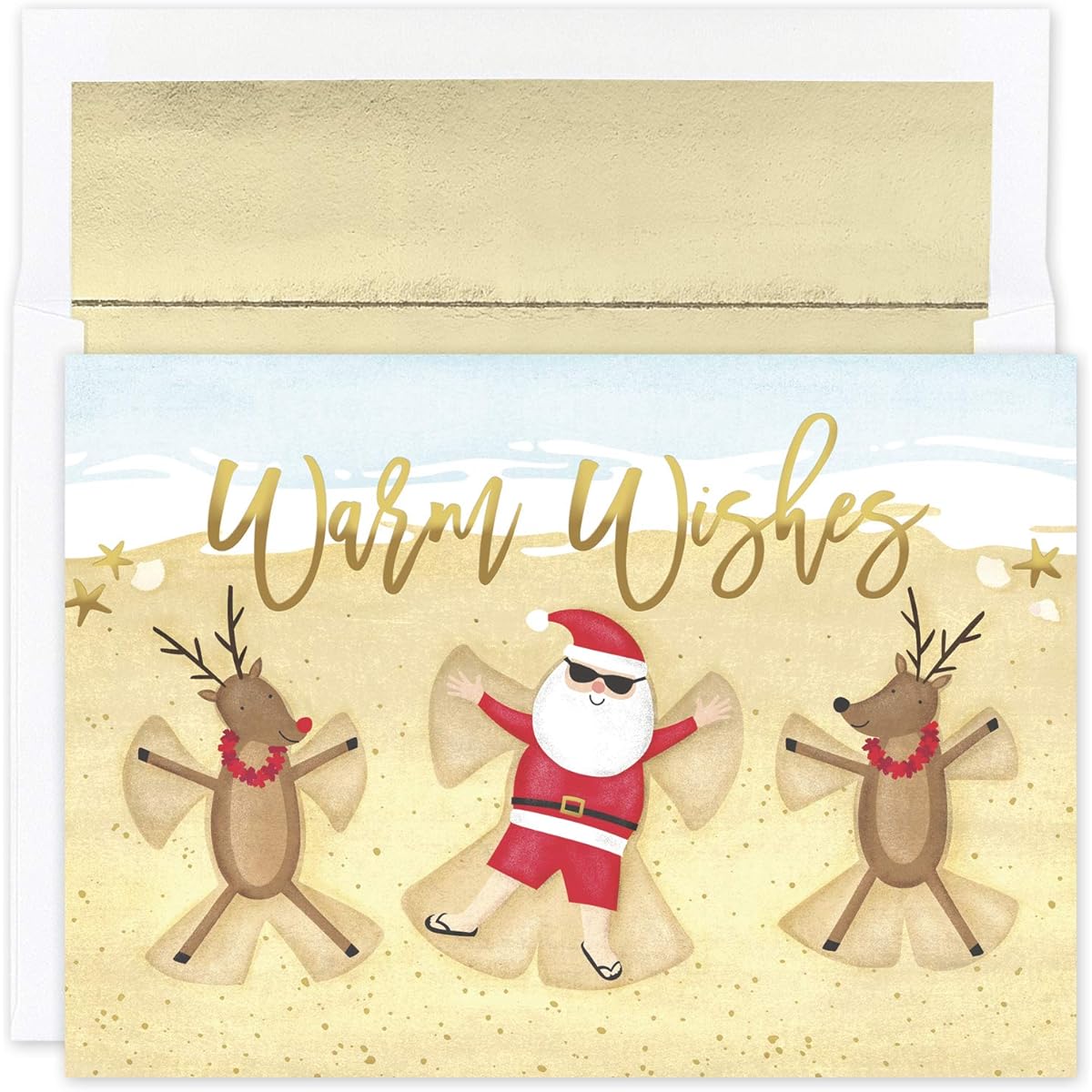 Masterpiece Studios Warmest Wishes 18 Boxed Christmas Cards with Foil Lined Envelopes, 7.8" x 5.6", Beach Angels (941100)