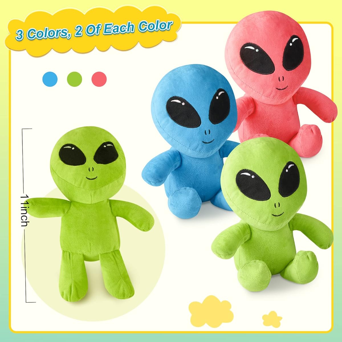 6pcs Stuffed Alien Plush Toys 8" Blue Pink Green Alien Soft Huggable Alien Stuffed Animals Adorable Space Creatures Stuffed Animals Soft Plush Toys for Adults Girls Boys Space Party Favors Decoration