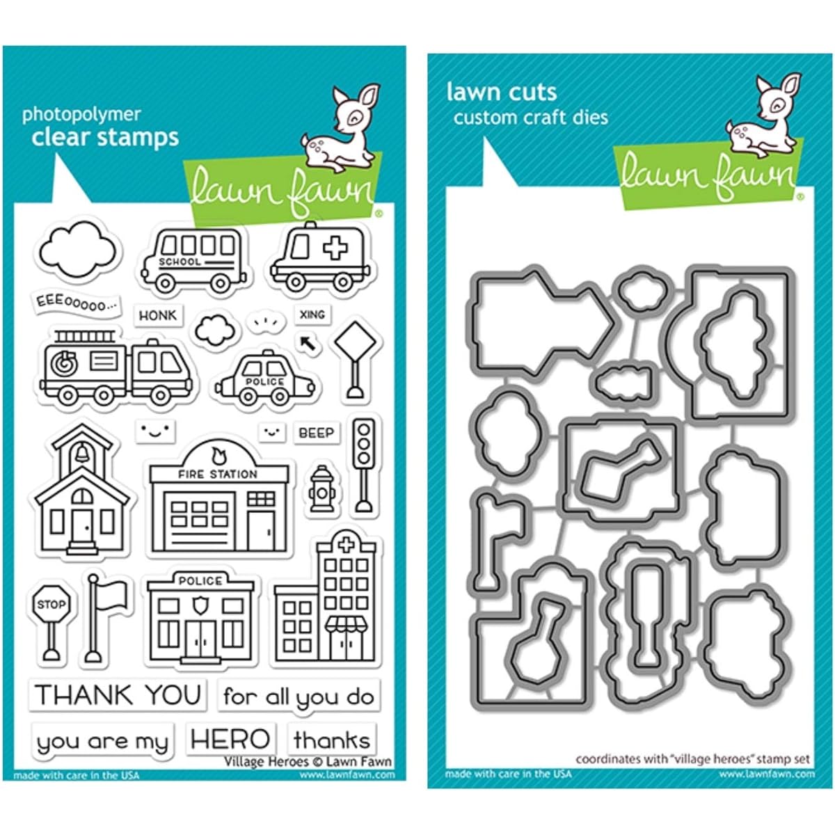 Lawn Fawn Village Heroes 4x6 Clear Stamp and Coordinating Mold Set of 2 (LF2327, LF2328)