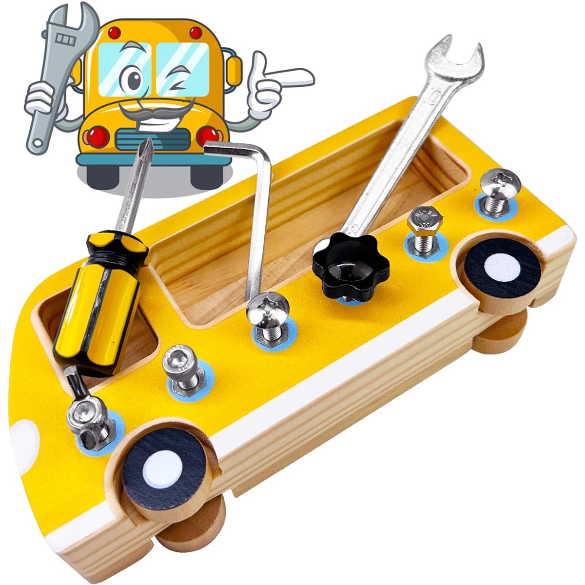 Montessori Screwdriver Board Busy Busy Bath Set Educational Learning Sensory Toy Preschool Materials Wooden Fine Motor Skills Toys for 3 4 5 Year Old Kids and Toddlers