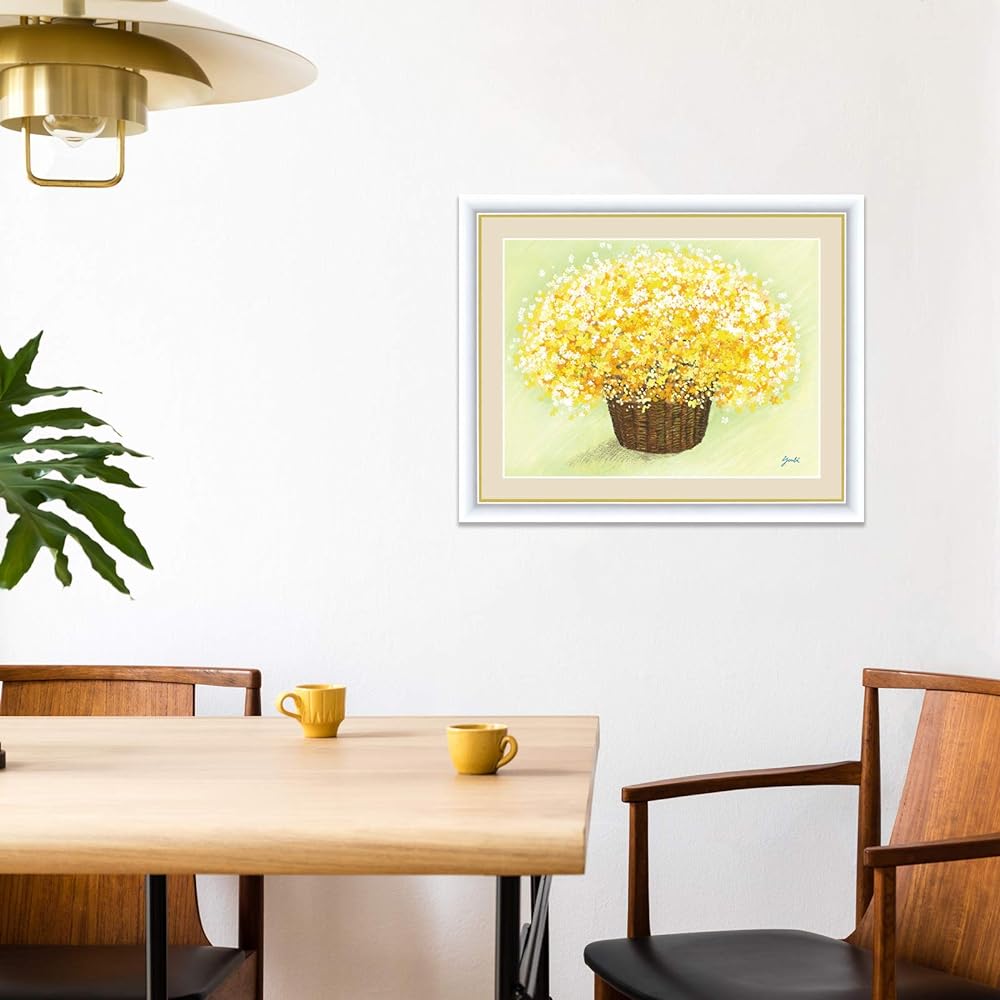 Framed Painting Happiness Bouquet by Hiromi "Bright Yellow Bouquet" Contemporary Artist Feng Shui Interior Art Flower (F6/52×42cm, Yellow)