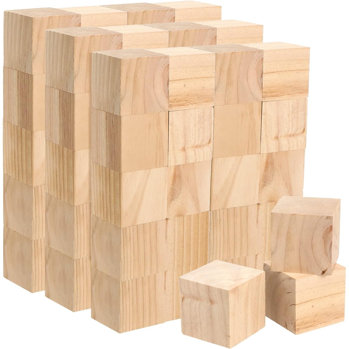 JAPCHET 60 Pieces 2 Inch Square Wooden Cubes, Natural Unfinished Wooden Blocks, Blank Wood Cube Blocks for DIY Crafts, Puzzle Making, Painting, Carving