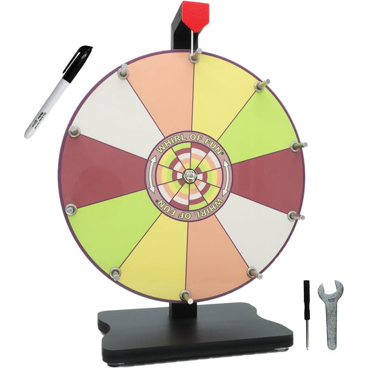 Whirl of Fun Spinning Prize Wheel with Stand, 12" Table Top, 10 Color Slots, Customizable Dry Erase Surface, Sherbet Colors, Portable Tool Included, Made in the USA