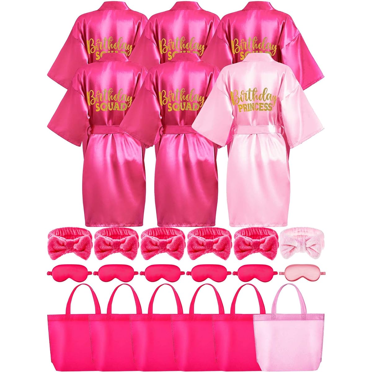 Sintuff 24 Pieces Kids Spa Party Supplies for Girls - 6 Spa Party Robes, 6 Tote Bags, 6 Headbands, 6 Spa Masks
