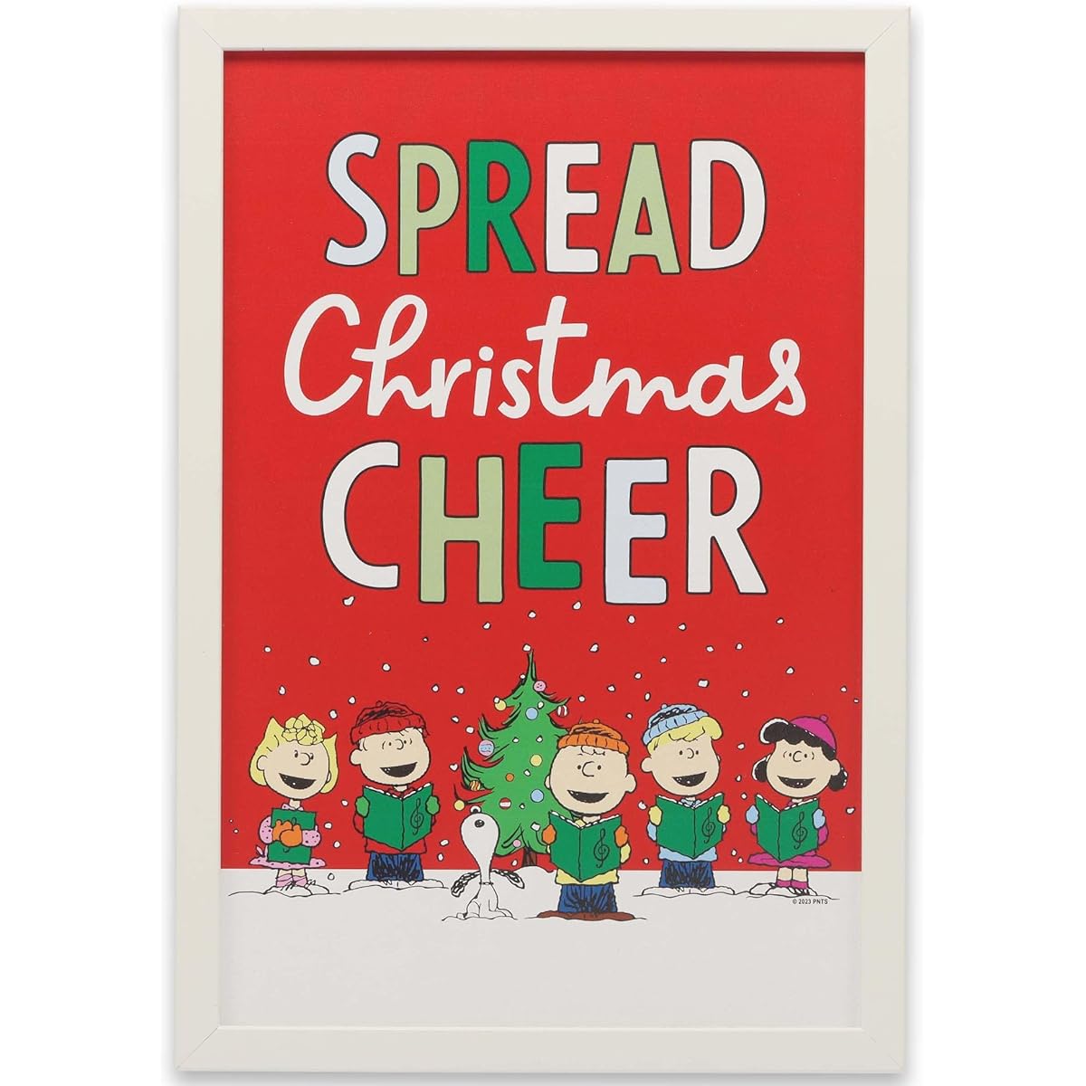 Peanuts Charlie Brown and Snoopy Spread Christmas Cheer Framed Wood Wall Decor - Cute Peanuts Christmas Wall Art for Home and Office