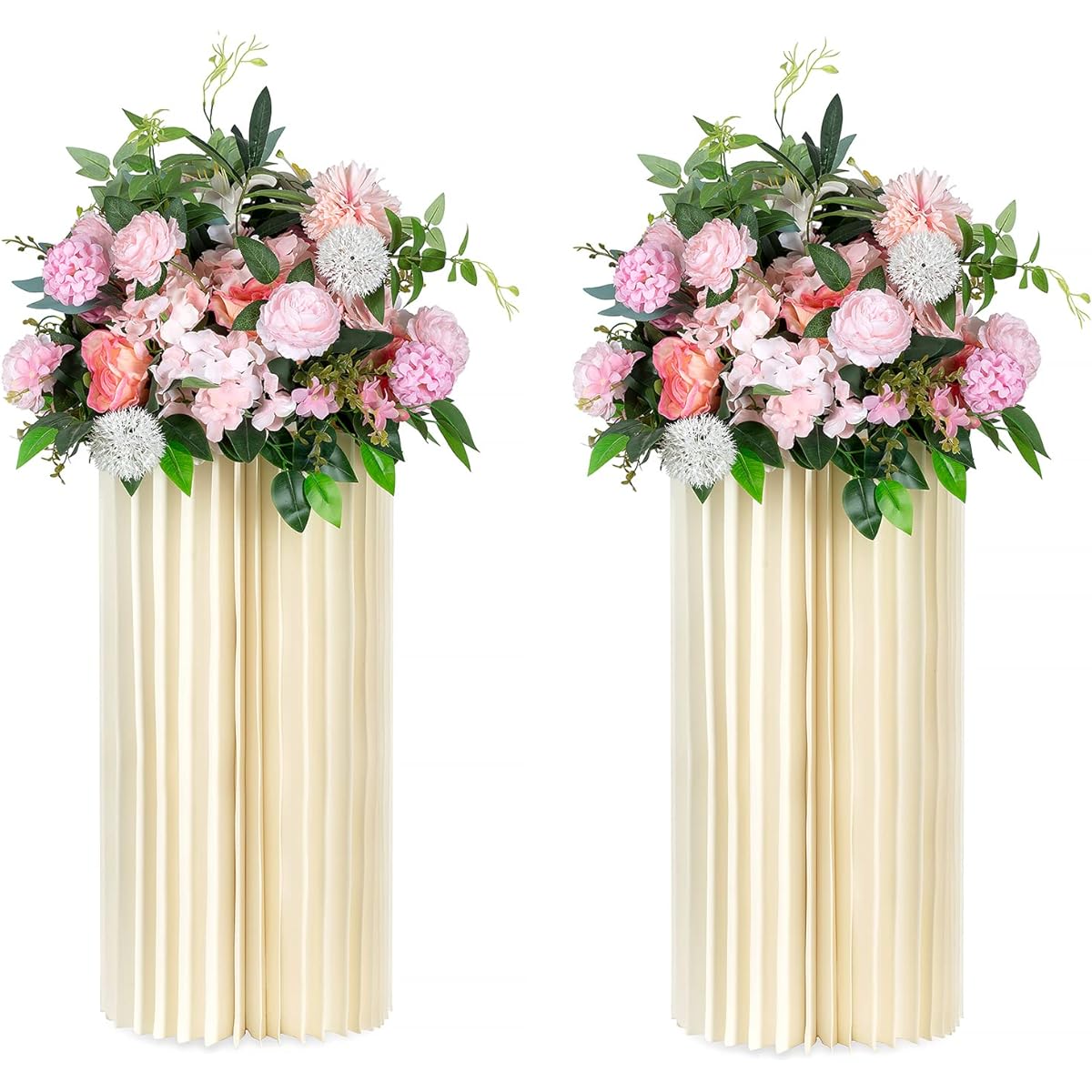NUPTIO Wedding Centerpieces 2 Cardboard Vases 23.6 Inch Height Flower Vases for Party Table Decorations, Elegant Bulk Wedding Decoration Table Cylinder Centerpiece Stand