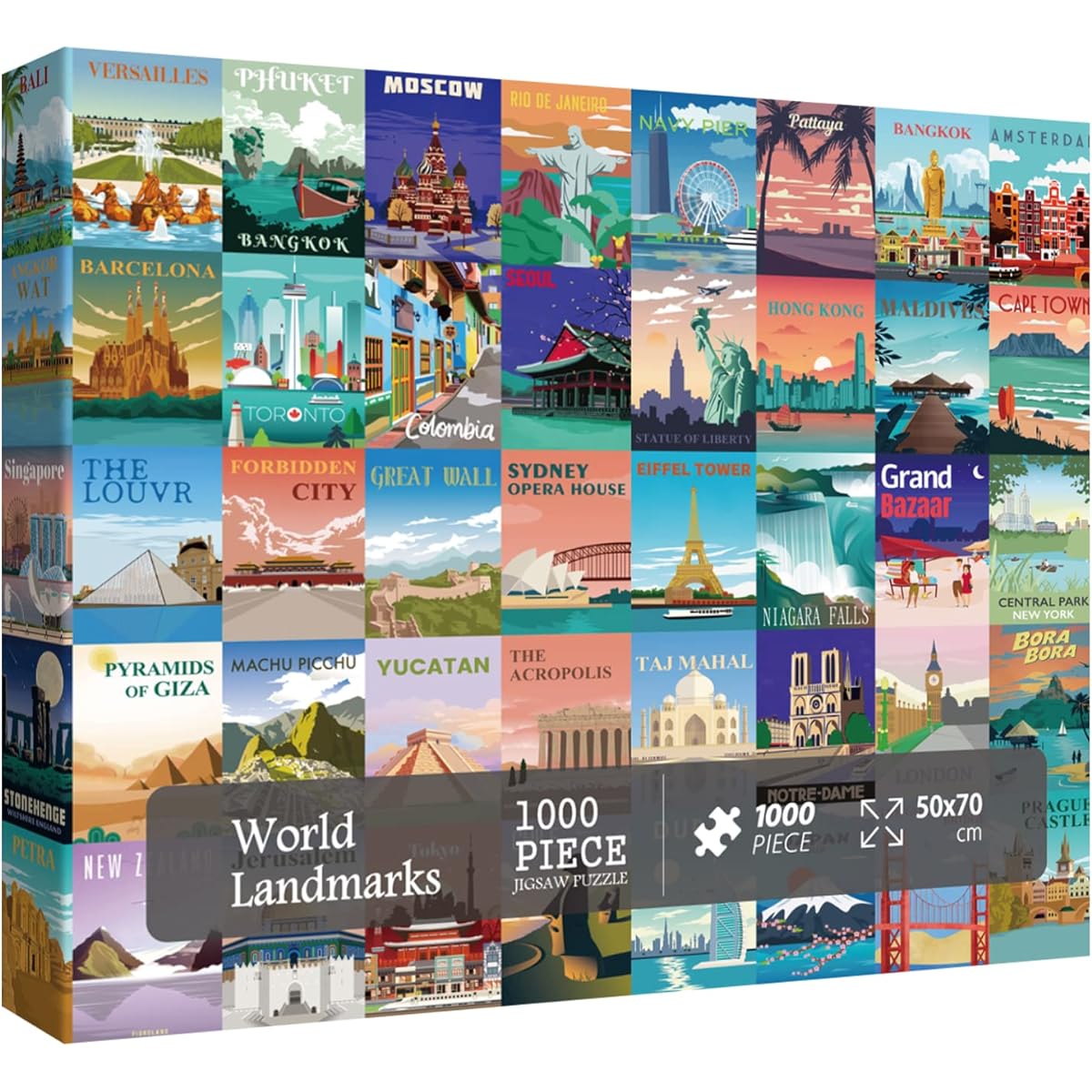 World Landmarks Travel Puzzle 1000 Piece Adult Landscape Puzzle World's Most Visited Attractions Poster Jigsaw Puzzle City Scenery