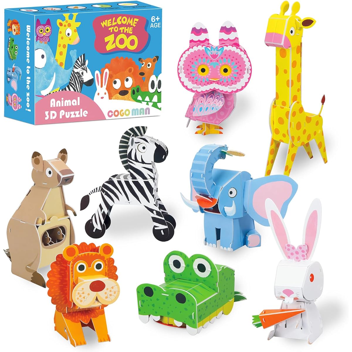 COGO MAN Animals Kids Arts & Crafts Welcome to the Zoo 8 Animals 3D Foam Puzzle Crafts Ages 6 7 8+