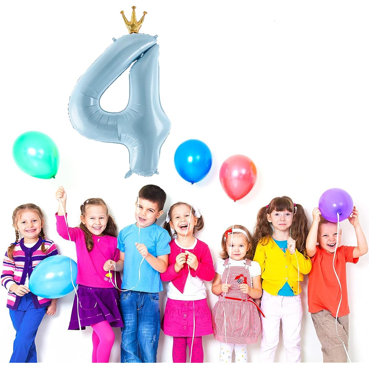 Gifloon Number 4 Balloons with Crown, Large Number Balloons 40 Inch 4th Birthday Party Decorations Supplies, 4th Birthday Sign Decorations, Blue