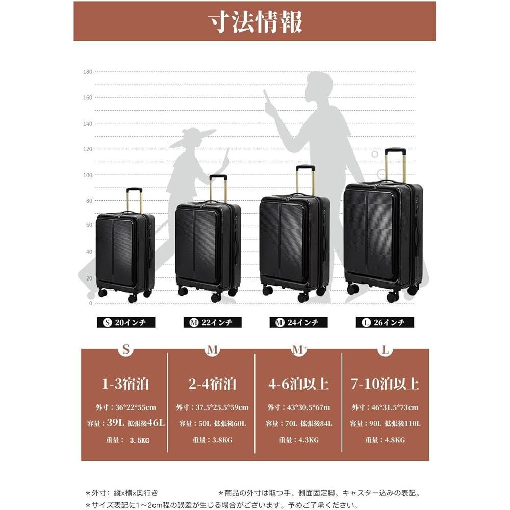 [Yuweijie] Suitcase, Carry Case, Front Open, Extended Function, Carry Bag, Carry-on, Cup Holder, USB Port, TSA Lock, Casters, Stopper, Lightweight, Quiet, Popular, Travel, Business, Business Trip, M Size, 70l-84l, 4 Nights - 6 Nights Black