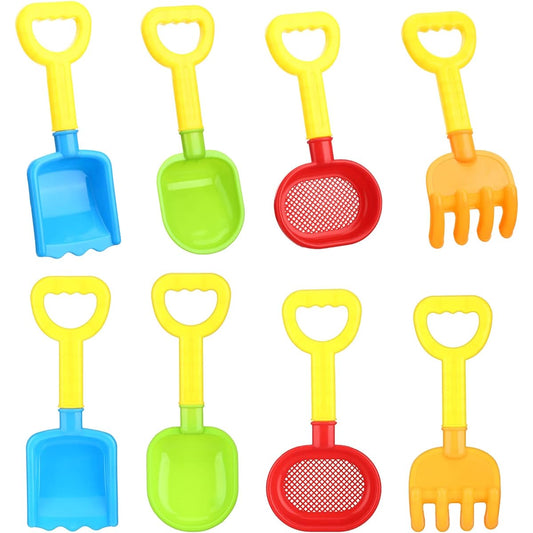 8 Pieces Kids Beach Sand Shovels Colorful Plastic Rake Beach Sand Sieve Toy Shovel for Teens Garden Beach Toys 4 Styles (Vivid Styles)