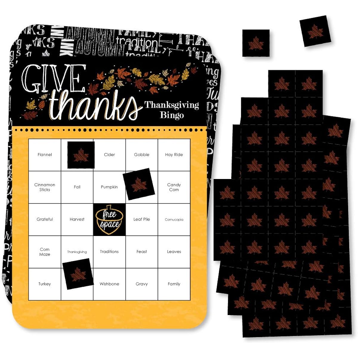 Big Dot of Happiness Give Thanks - Bingo Cards and Markers - Thanksgiving Party Bingo Game - Set of 18