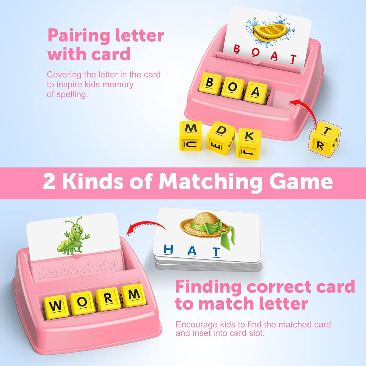 LIWIN LET'S GO! Matching Letter Game for Kids, Idea Gift, Learning Game, Ages 4-8 (Light Pink)