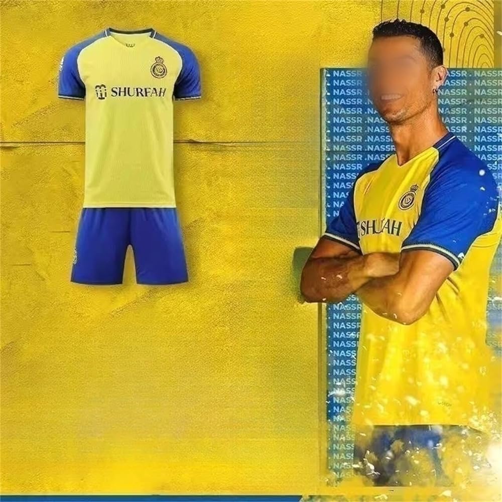 Ronald Uniform Cristiano Ronaldo Al Nasr Uniform NO.7 Football Jersey Set Soccer T-shirt Shorts Suit Summer Clothes Short Sleeve Men Student Commemorative Shirt Fan Shirt Socks Included (M)