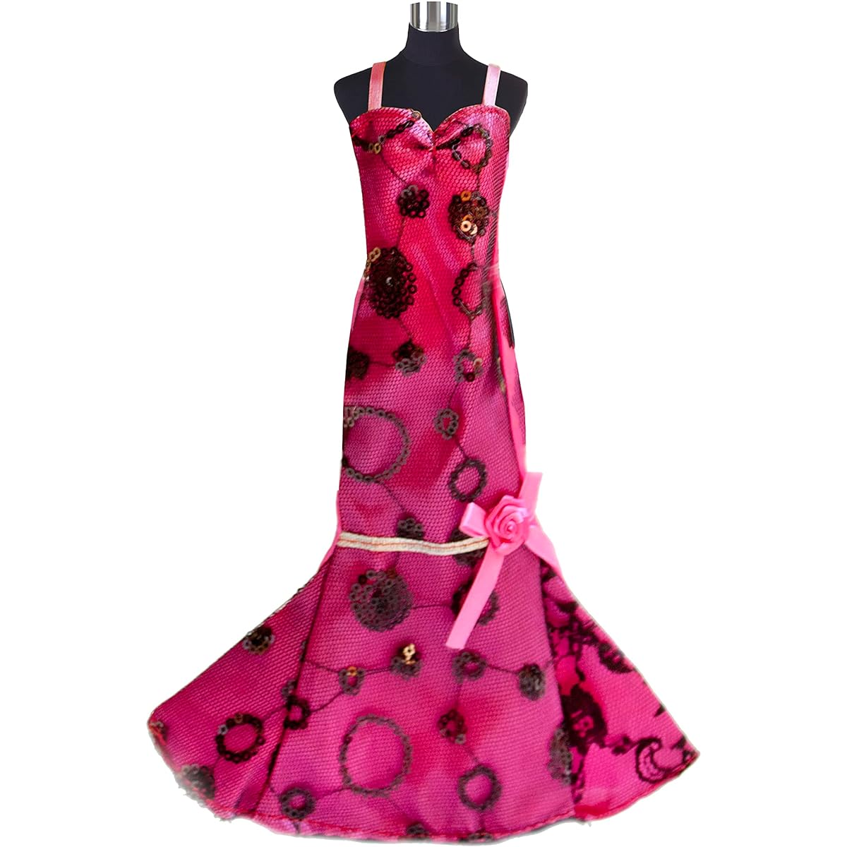 Silk Satin zebra print Strapless Fit and Flare Floor Length Fishtail Gown for Barbie Doll