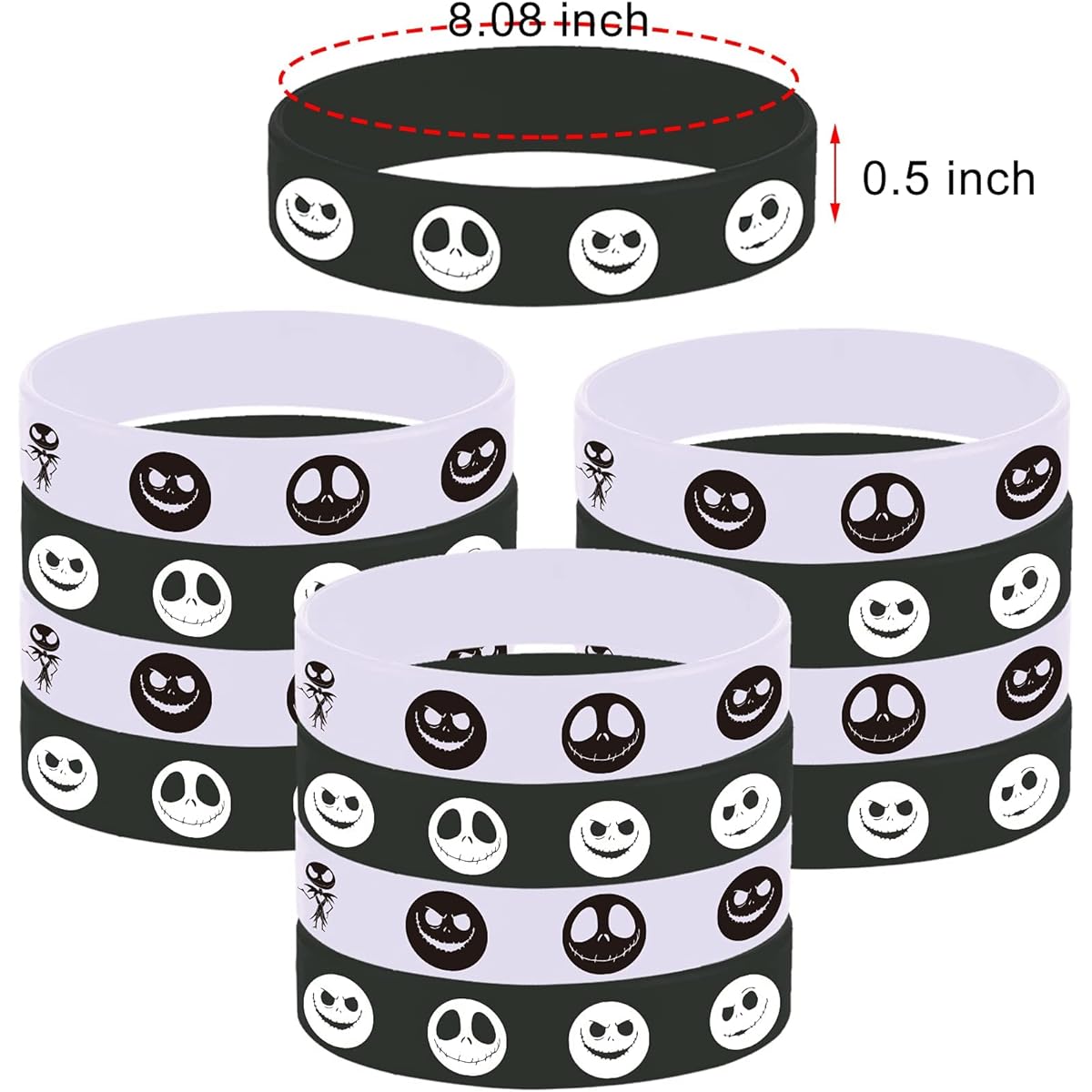 48 Halloween Party Skeleton Devil Rubber Bracelets,Halloween Trick or Tread Nightmare Before Christmas Party Supplies Decorations Gifts Awards Goodie Bags Favors Skeleton Ghost Silicone Wristbands