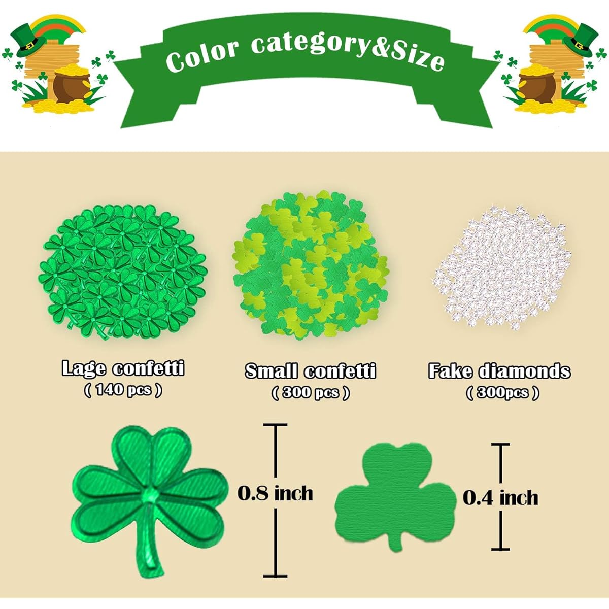Leesgel 740pcs Shamrock Confetti, St. Patrick's Day Decorations Confetti, Shamrock Decorations St. Patrick's Day Decorations Home Clover Green Confetti