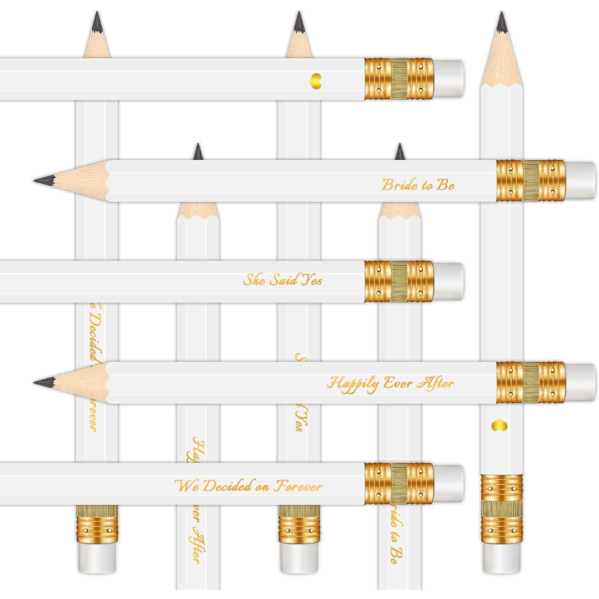 Vusnud 50 Count - Bridal Shower Sharp Half Pencils with Erasers, Pre-Sharpened Pencils for Bridal Shower Games, 4 Inch (Bridal - Forever White)