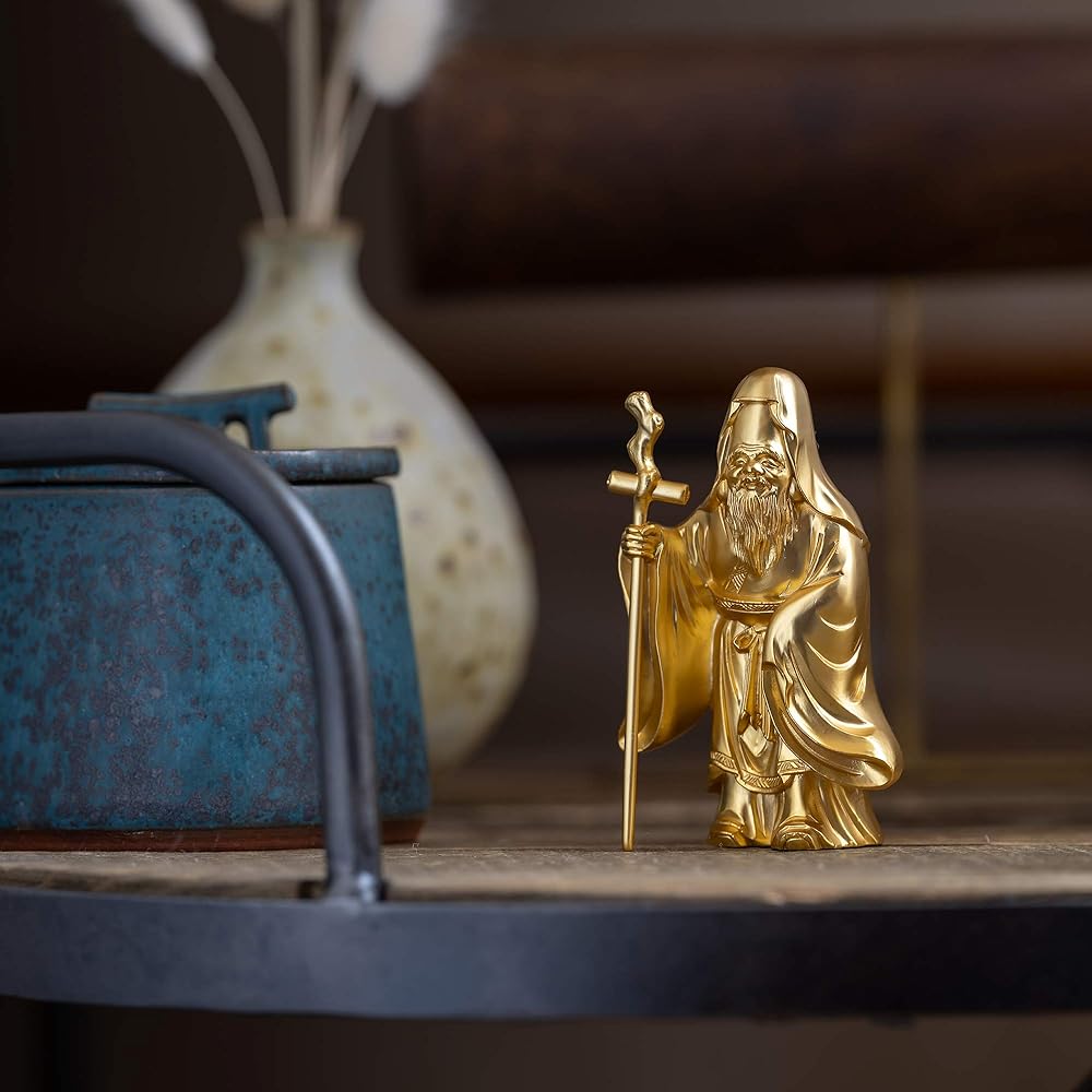 Seven Lucky Gods of Good Luck Fukurokuju (Gold plated/24K gold) Buddhist sculptor: Hideun Makita Prototype_Buddha statue ornament Takaoka copperware (Fukurokuju 7fg)