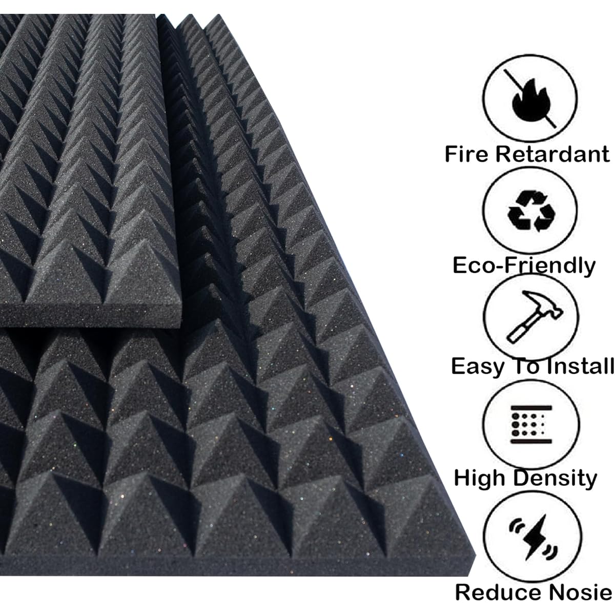 KTOESHEO Pyramid Acoustic Foam Panels 4 Pack 48x24x2 Inch Acoustic Foam High Density Acoustic Wall Panels Fire Resistant Cancellation Studio Foam Panels Noise & Echo Reduction (Black)