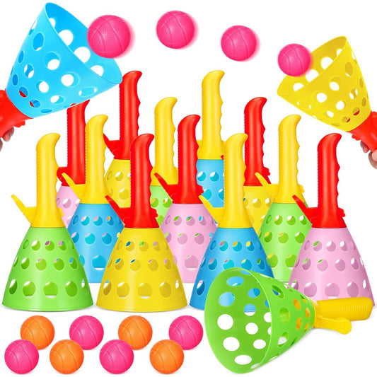 30 Pieces Launch & Catch Ball Game with 12 Catch Launcher Baskets and 18 Balls Outdoor Indoor Game Activities Kids Birthday Party Favors Gifts Beach Sports for 6 7 8 10 12+ Kids and Adults
