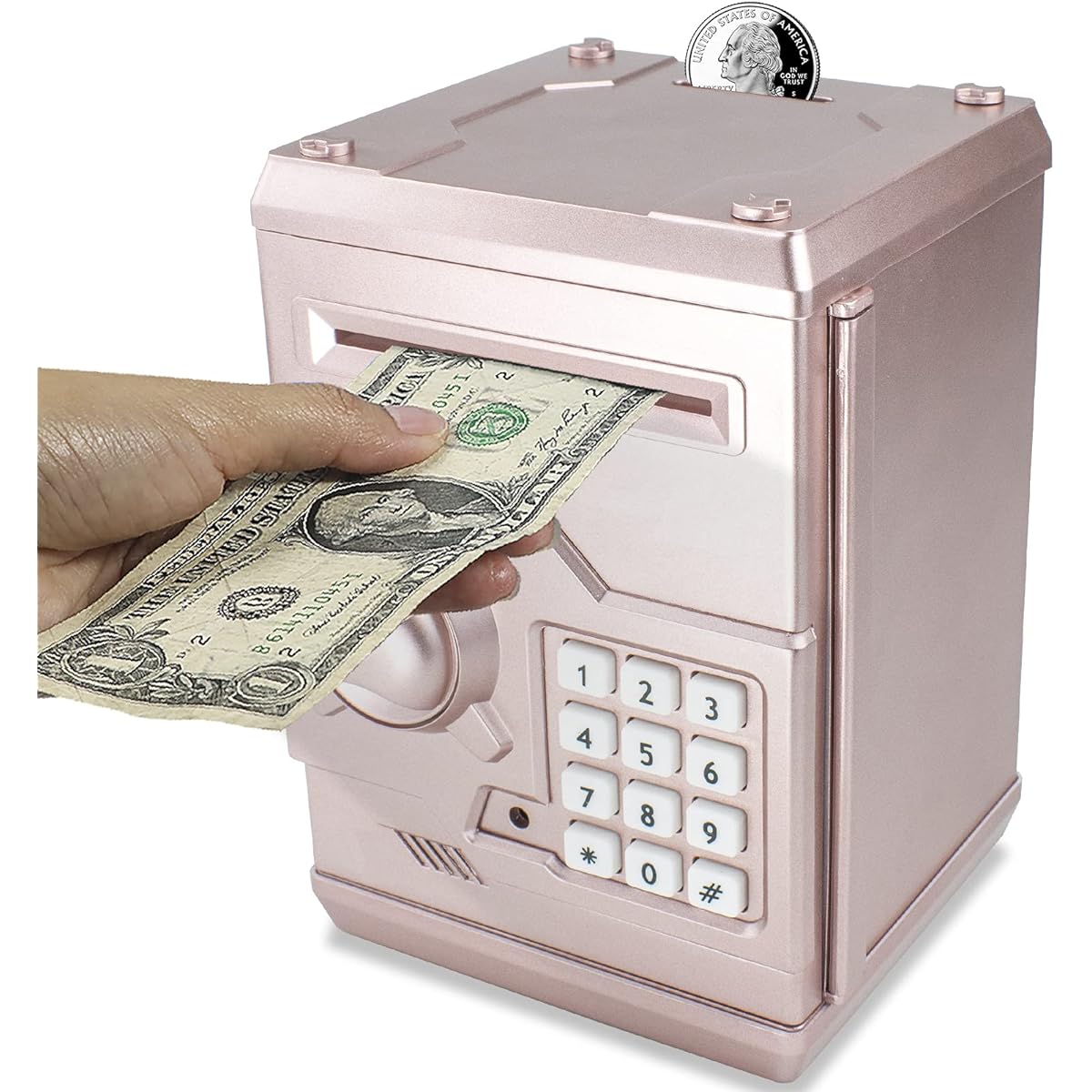 Brekya Mini ATM Piggy Bank Security Machine Best Gift for Kids Electronic Code Piggy Bank Automatic Rolling Money Box Coin Bank for Boys Girls Password Lock