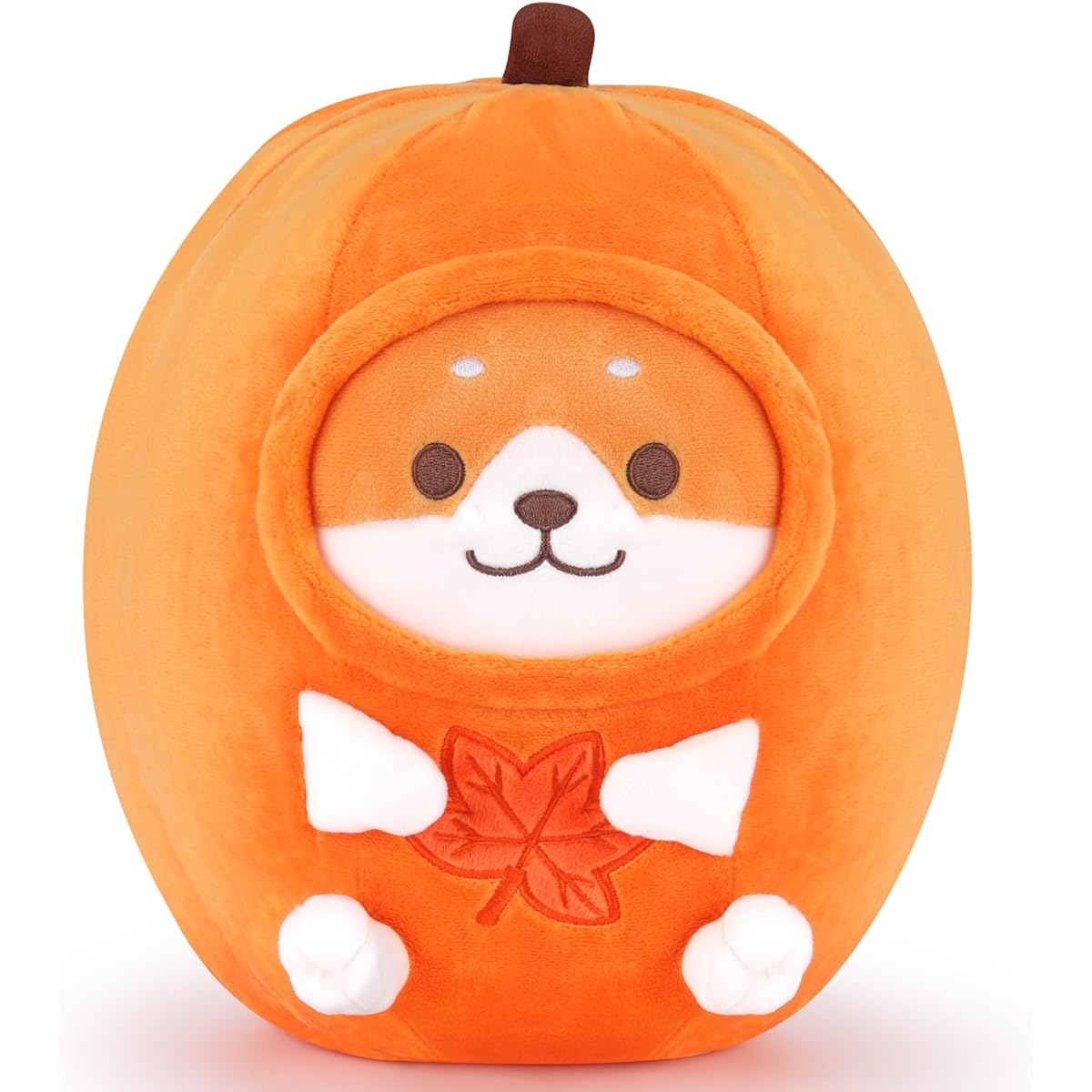 Fortuning's JDS Shiba Inu Pumpkin Plush Thanksgiving 12" Pumpkin Corgi Dog Stuffed Animal with Fall Leaf Decor Cute Fall Christmas Birthday Gift for Boys Girls Kids Plush Pillow