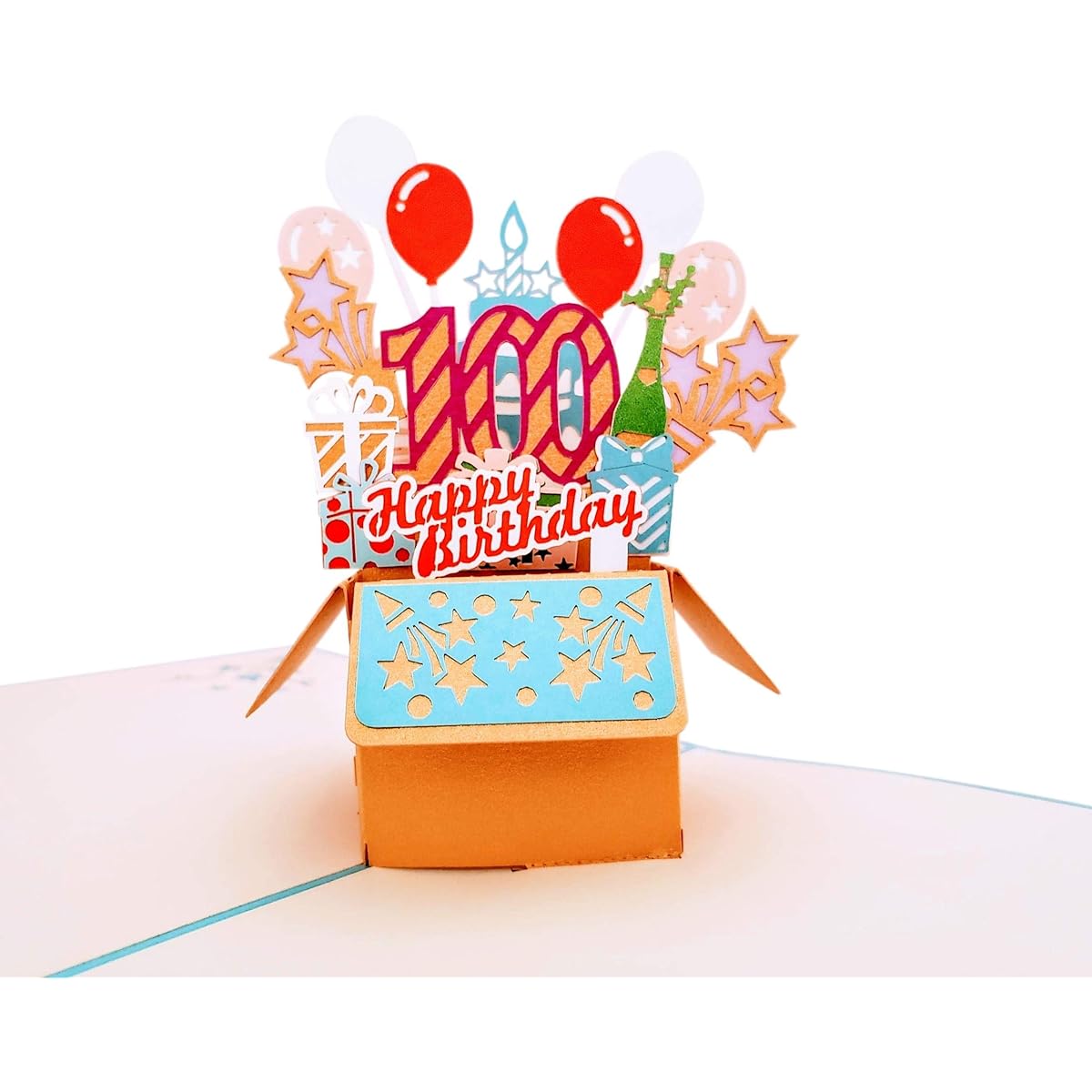iGifts And Cards Happy 100th Blue Birthday Party Box 3D Pop Up Greeting Cards - 100 Amazing Balloons Unique Celebration Feliz Camplinhos Fun
