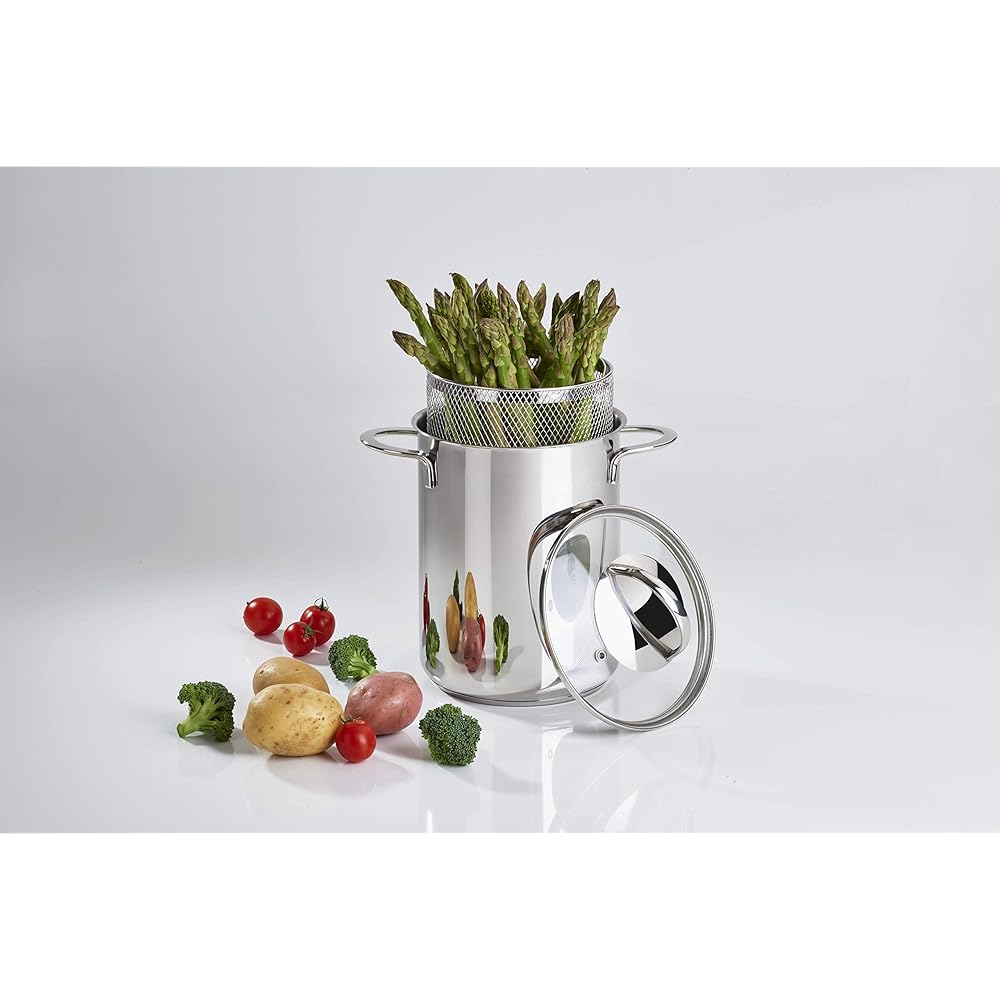 Barazzoni Double Handed Pot Stainless Steel ∅16 x H27.5cm Asparagus/Vegetable/Pasta Steamer 487051016