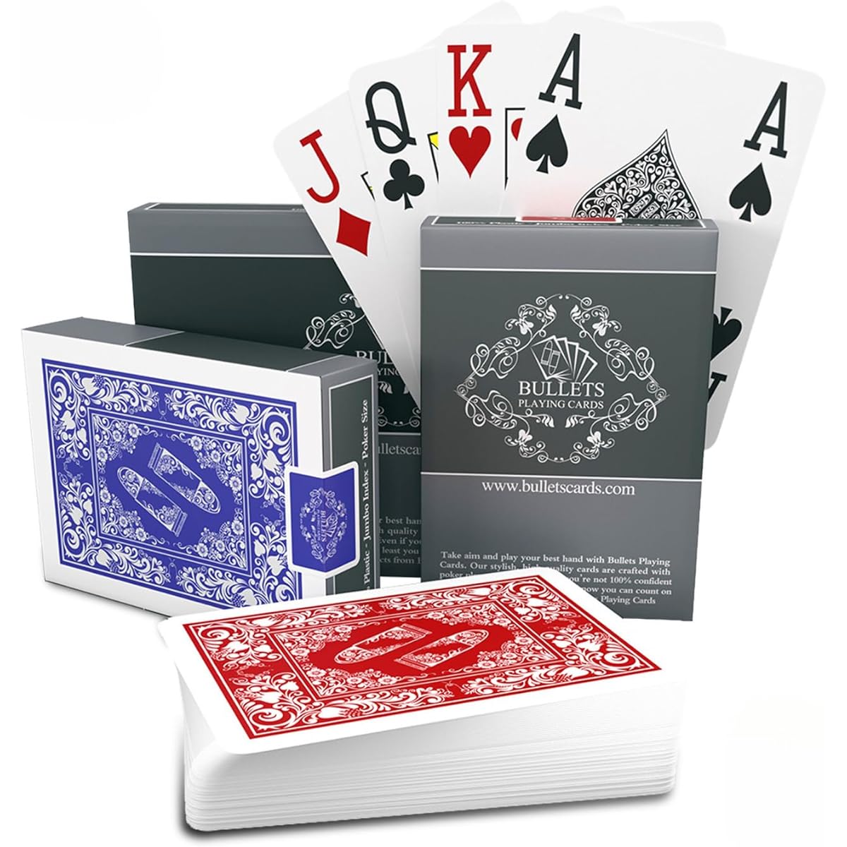 (4 Pips) - Bullets Playing Cards Double pack of professional playing cards - professional casino style poker cards for texas holdem - premium jumbo index with four pips