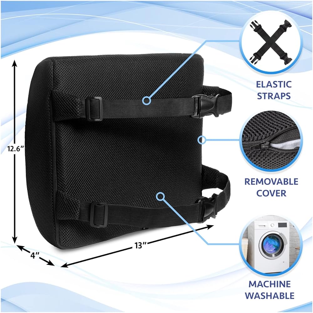 Life Design Lumbar Support Pillow for Office Chair - Memory Foam Pillow for Desk Chair - Back Support for Gaming Chair - Lumbar Support Pillow for Car - Back Pillow for Computer Desk Chair (Black)