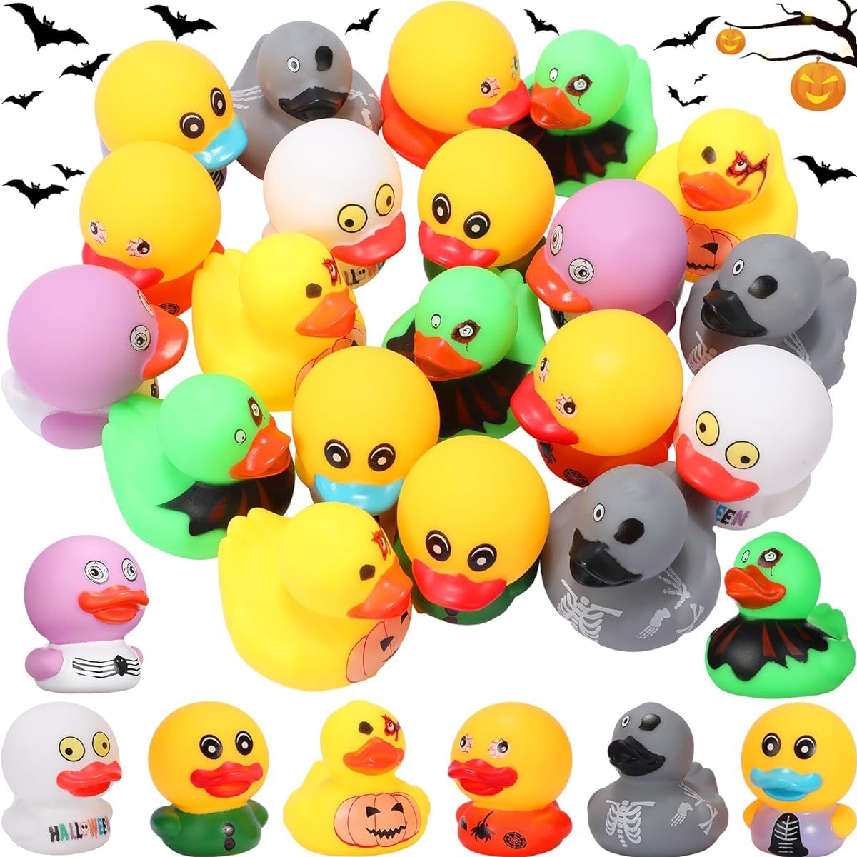 Jenaai 120pcs Halloween Rubber Ducks Rubber Ducks Halloween Ducks Bulk Small Rubber Ducks Bathtub Toys Halloween Party Decorations Trick or Treat Supplies Bath Pool Toys