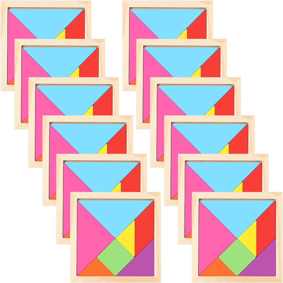 Meooeck 12 Pieces Tangram Puzzle for Students Party Favors Shape Tangram Puzzle Wooden Tangram Pattern Blocks Sensory Blocks Puzzle Brain Logic Blocks Manipulation Game Educational Gifts