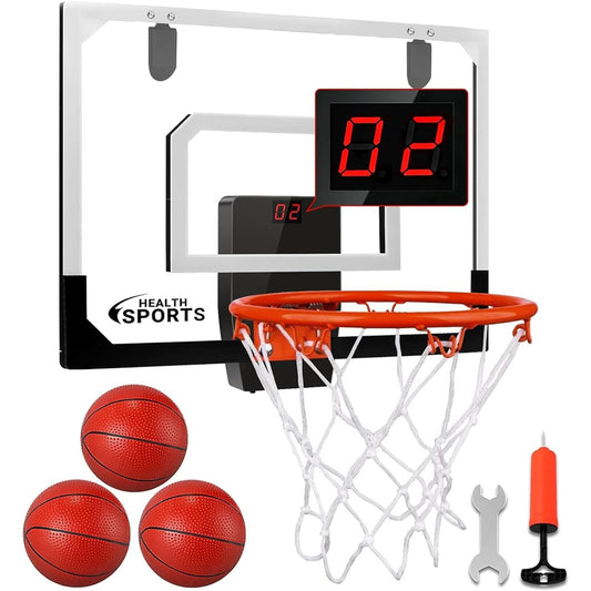AOKESI Indoor Basketball Hoop for Indoor Use with Electronic Scoreboard - 17" x 12.5" Mini Basketball Hoop, Hanging Door Basketball Toy Gift for 5 6 7 8 9 10 11 12 Year Old Boys, Men, Adults