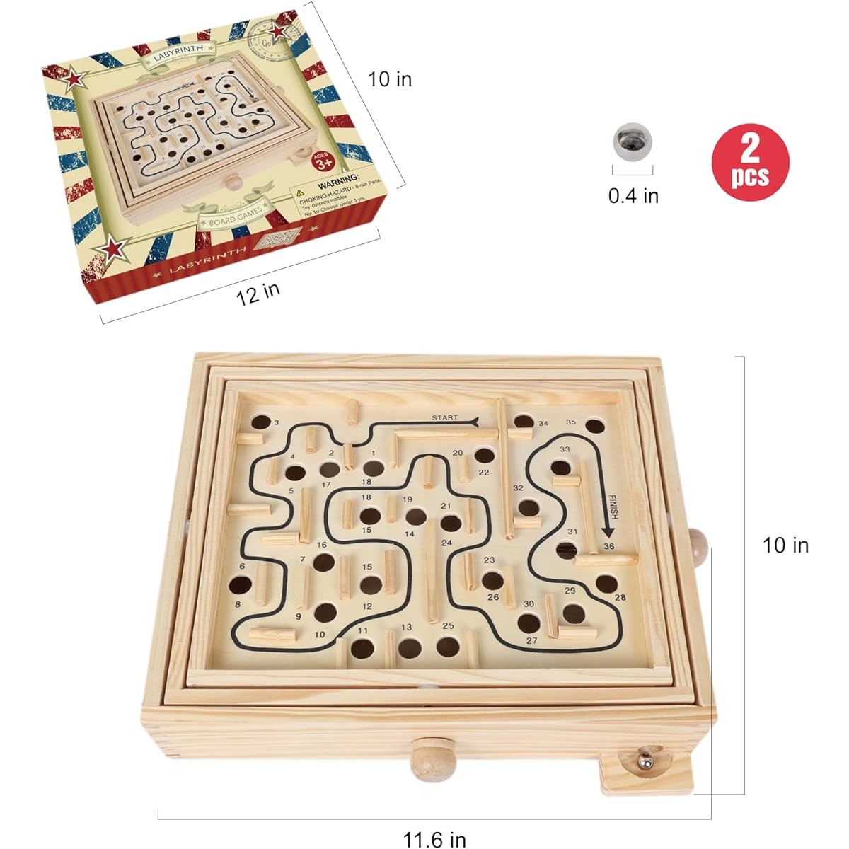 GOTHINK Wooden Maze Game Develops Coordination, Concentration and Fine Motor Skills Classic Wooden Toy for Kids and Adults