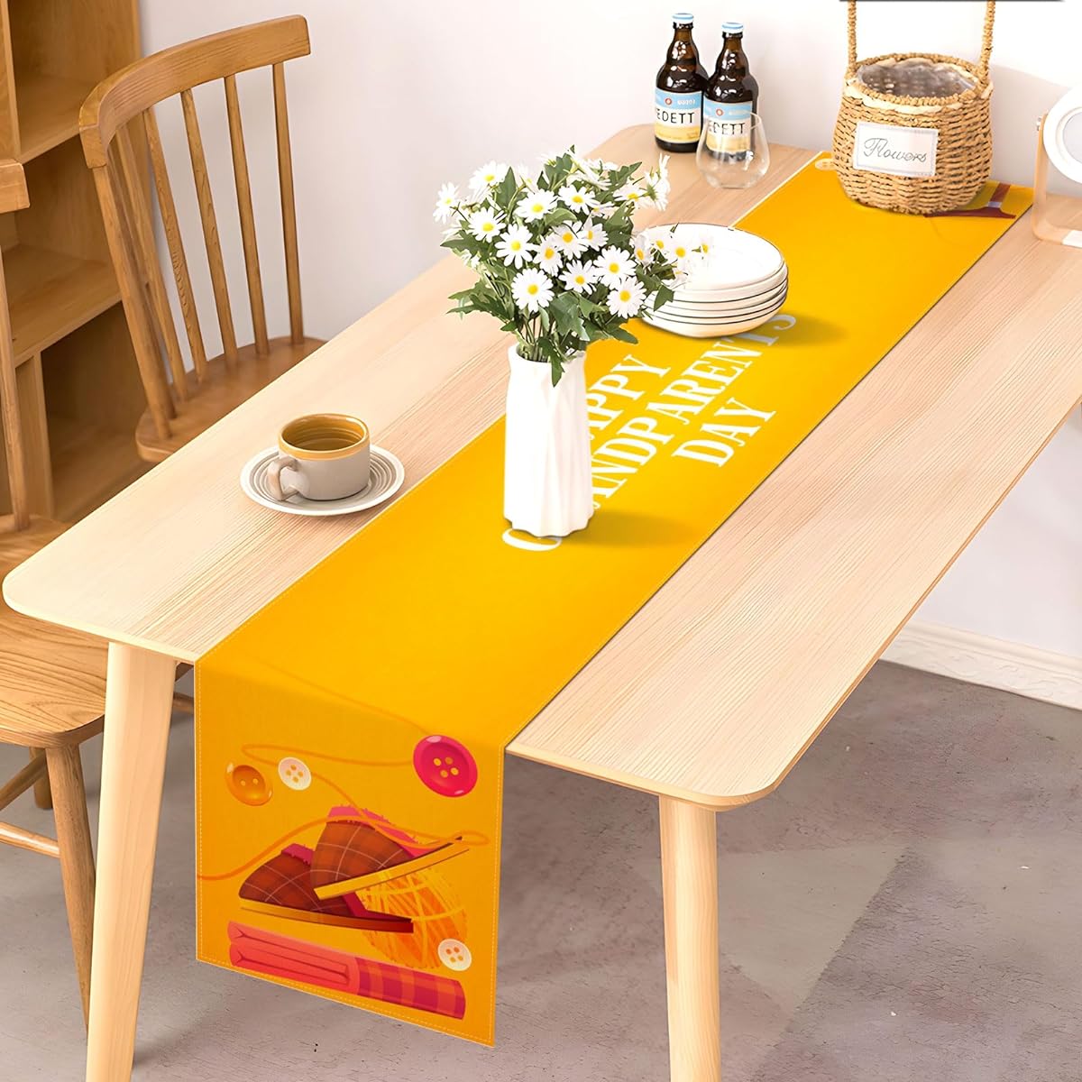 Nepnuser Happy Grandparents Day Table Runner Best Grandpa and Grandma Ever Party Decorations School Event Classroom Home Kitchen Dining Room Decor