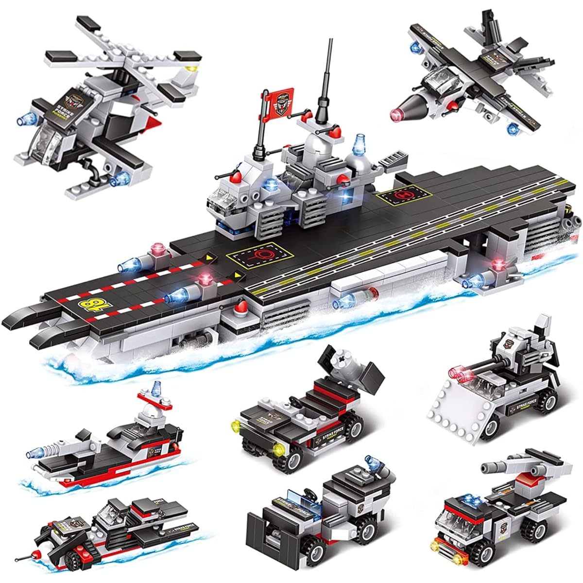 EP EXERCISE N PLAY Aircraft Carrier Building Blocks Set, Military Battleship Model Building Toys, Army Vehicles, Planes, Warships, Helicopters, Boats, STEM Building Toys for Boys and Girls Ages 6+ (1630 Pieces)
