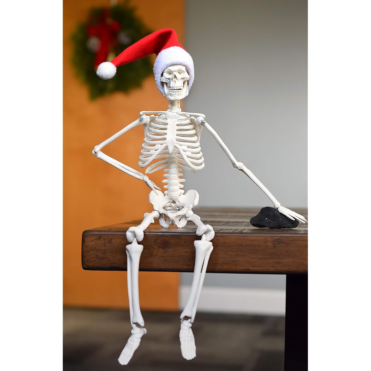 hBARSCI Dead Elf in The Lab - 17" Miniature Skeleton with Santa Hat & Christmas Charcoal