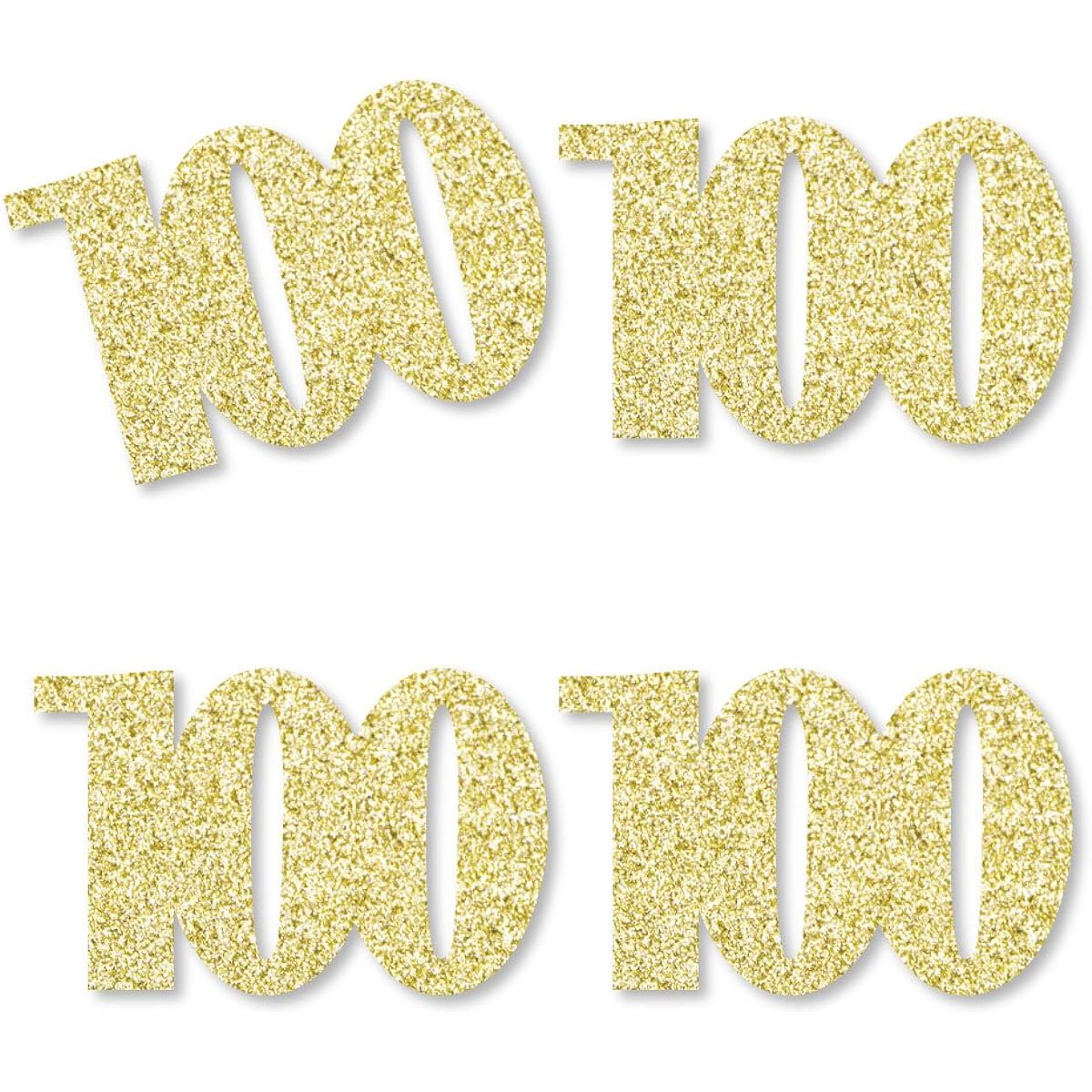 Gold Glitter 100 - No-Mess Real Gold Glitter Cut-Out Numbers - 100th Birthday Party Confetti - Set of 25