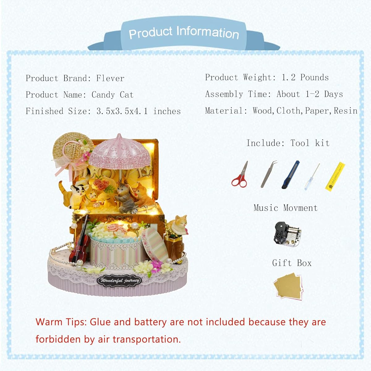 Flever Dollhouse Miniature DIY House Kit Creative Room with Furniture Romantic Valentine Gift Candy Cat
