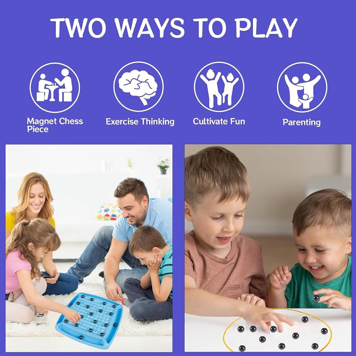 Magnetic Chess Game Set with Punishment Wheel, Portable Strategy Tabletop Magnetic Chess Game with 20 Rocks, Fun Chess Board Family Game Multiplayer Magnetic Board Game with Storage Bag for Kids Adults