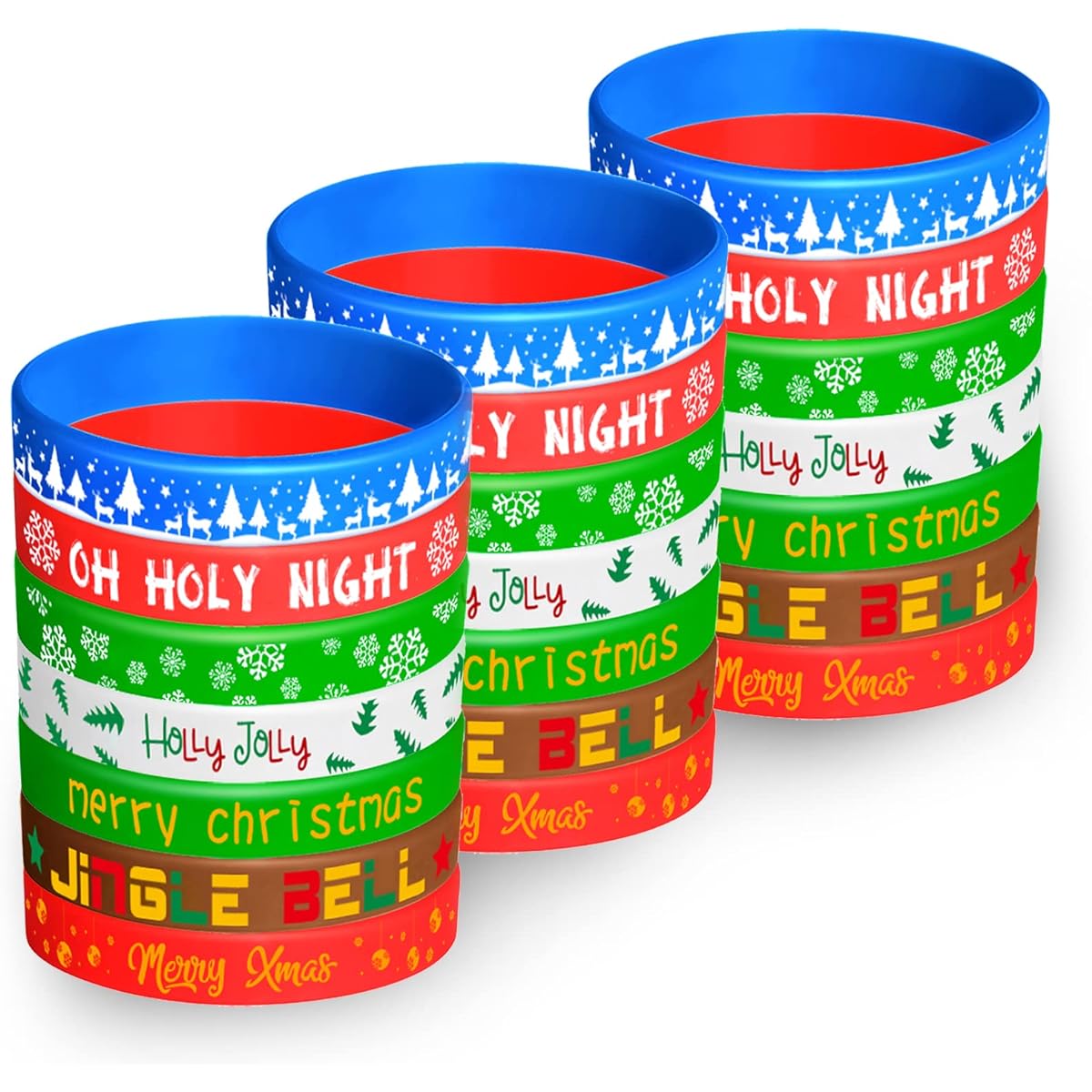 FEPITO 70pcs Christmas Silicone Wristbands Rubber Band Bracelets Christmas Party Decoration Supplies 7 Merry Christmas Styles