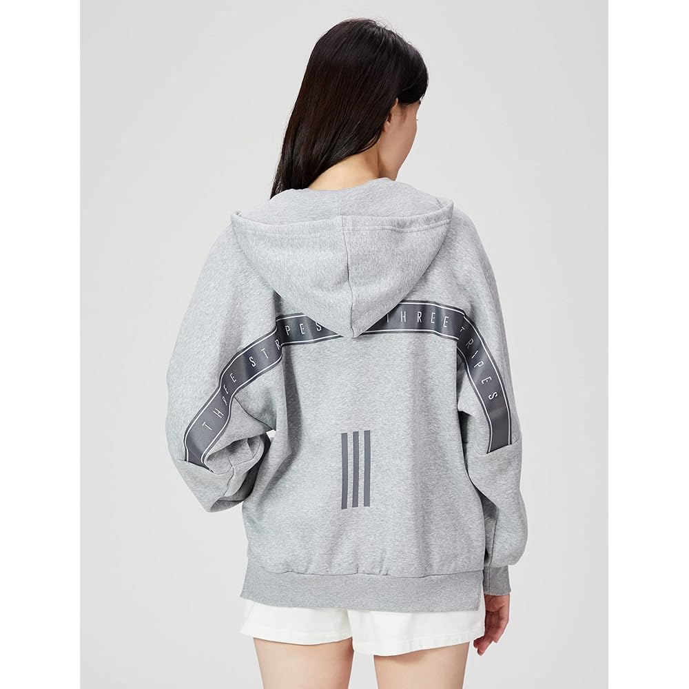 Adidas HF577 Women's Sweat Hoodie Warding Oversized Fit Fleece Full Zip Hoodie