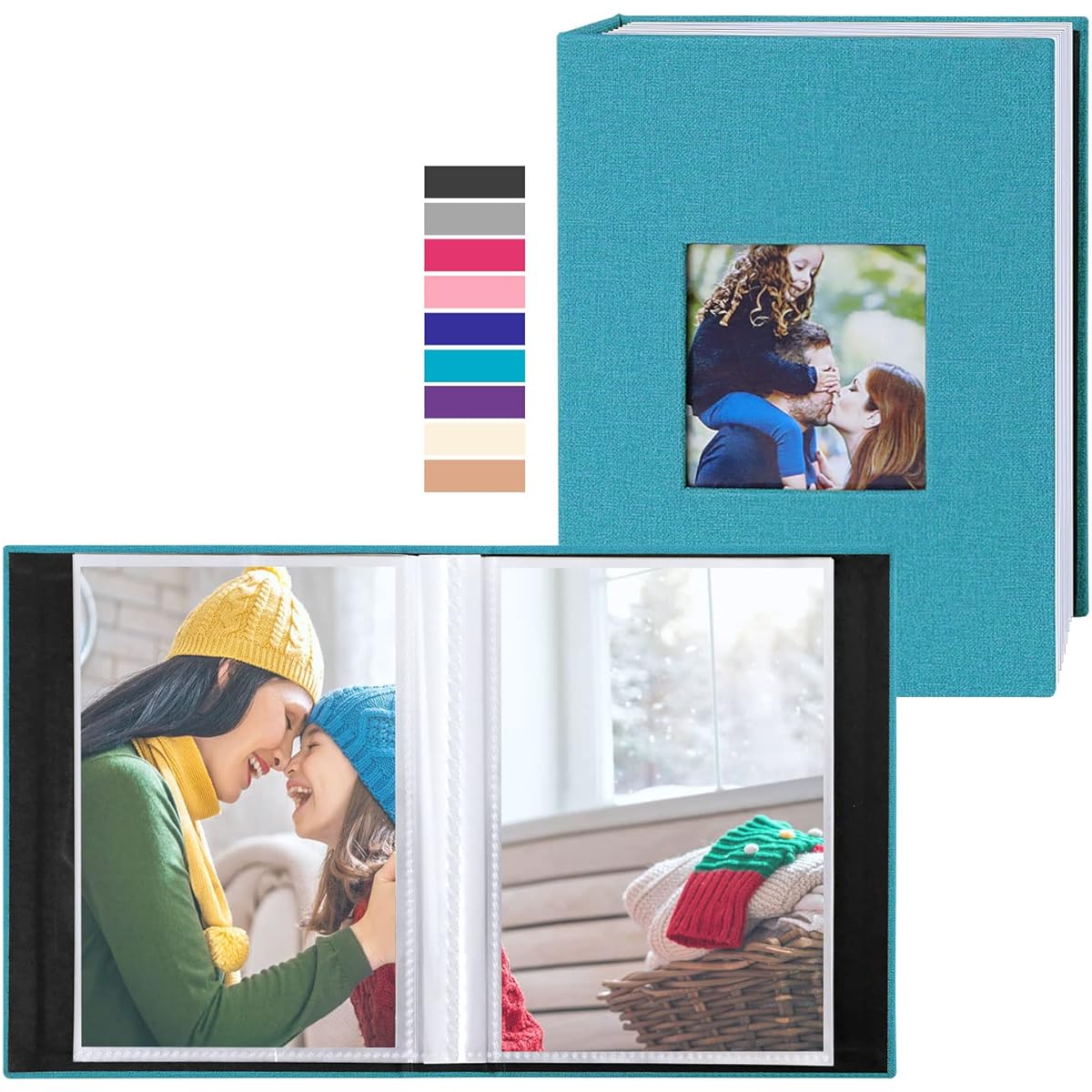 Benjia Small Photo Album 6x4 Packs of 2, Each Pack Contains 100 Pockets, Contains One 10x15cm Portrait Only, Color: Teal
