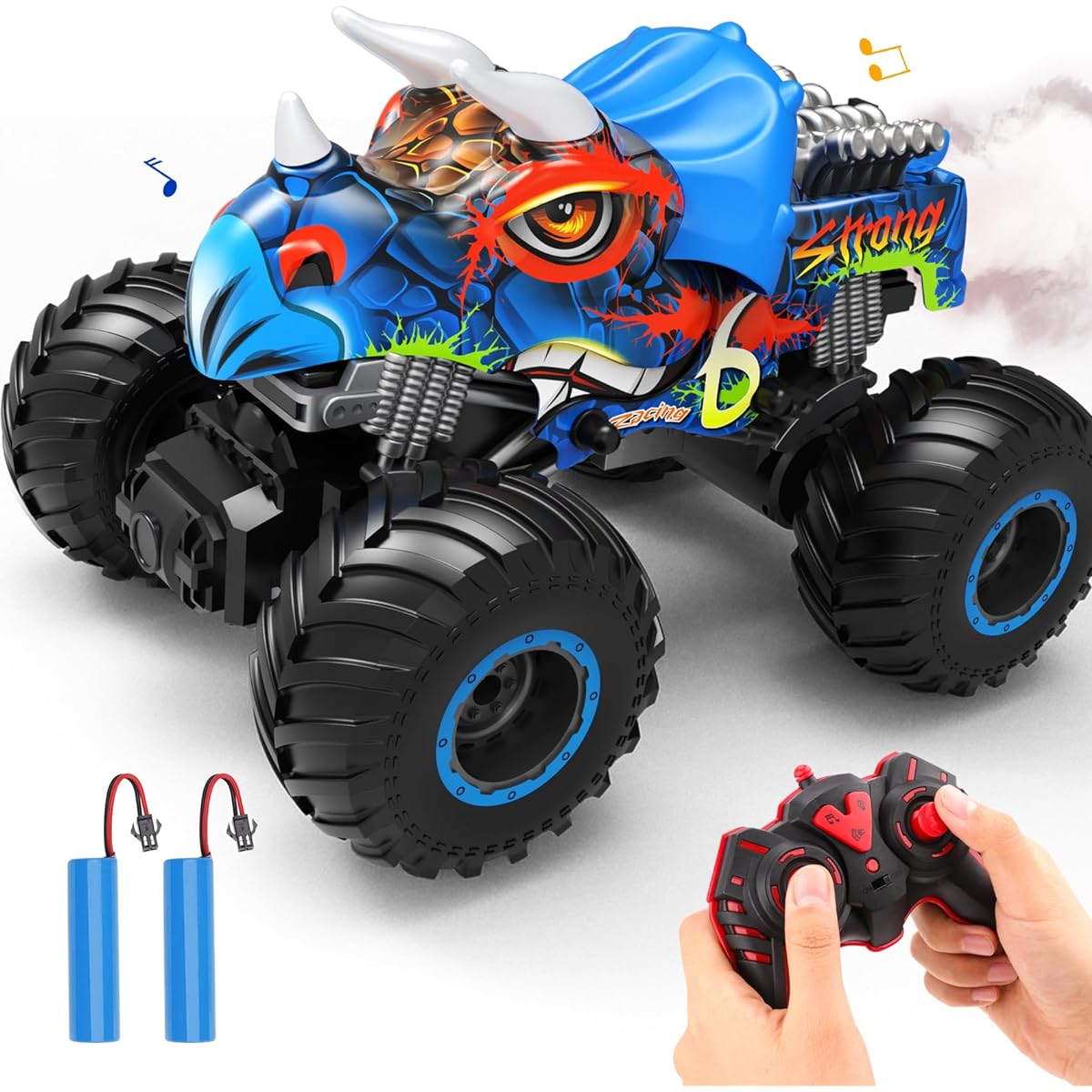 NEXBOX Remote Control Monster Truck for Boys 4-7 Years Old 8-12 Years Old - RC Dinosaur Car Toys for Kids Ideas Christmas Birthday Gifts 2.4GHz Multi-Terrain Off-Road Car with Music Light Spray