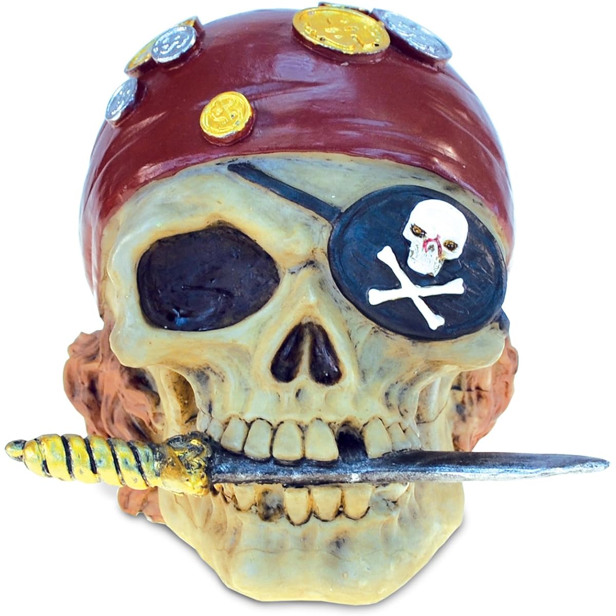 Puzzled Pirate Skull Money Bank Handcrafted Table Top Resin Money Bank - Pirates Theme - Unique Elegant Gift and Souvenir - Item 9138