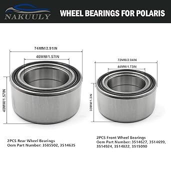 Nakuuly 3514699 3514635 Front & Rear Wheel Bearing Polaris Ranger RZR 800/RZR S 800 2010-2014 Ranger 900 XP/Ranger 900 Crew 2013-2016 # 3585502 3514627 Replacement 4pcs